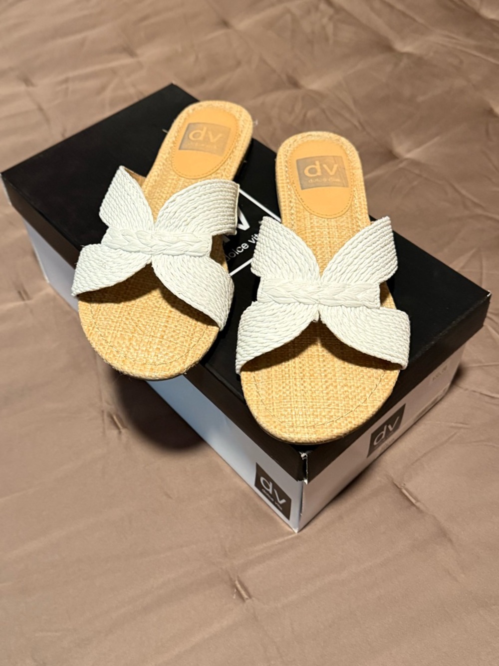 DV by Dolce Vita Ivory Braided Bow Slide Sandals